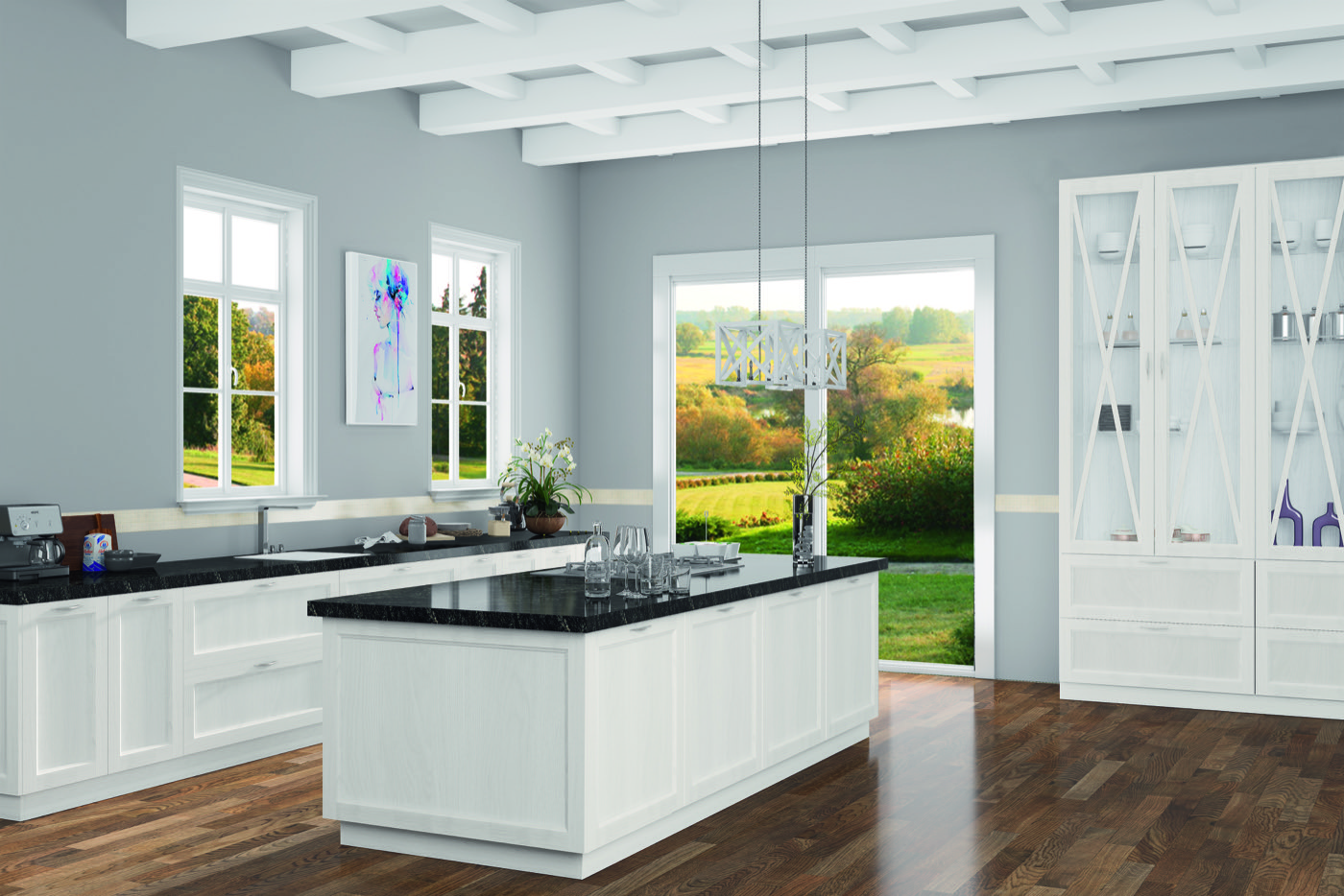 Cocina de madera de fresno con isla central