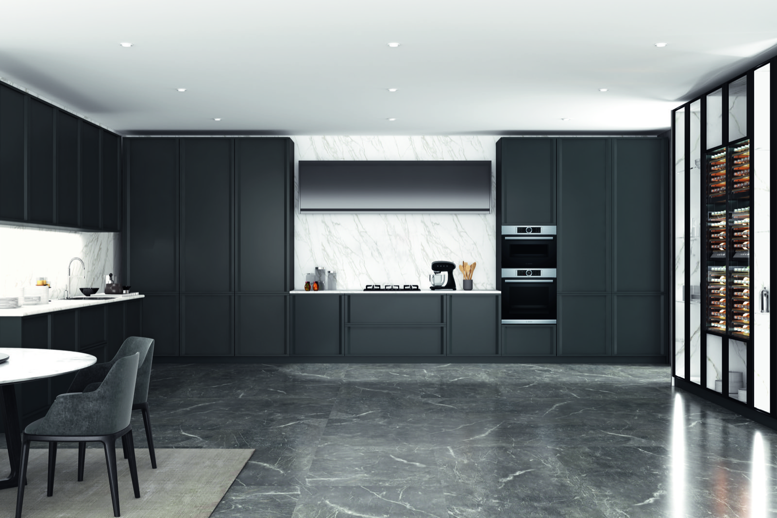 Cocina laminada en tonos claros con frentes lisos