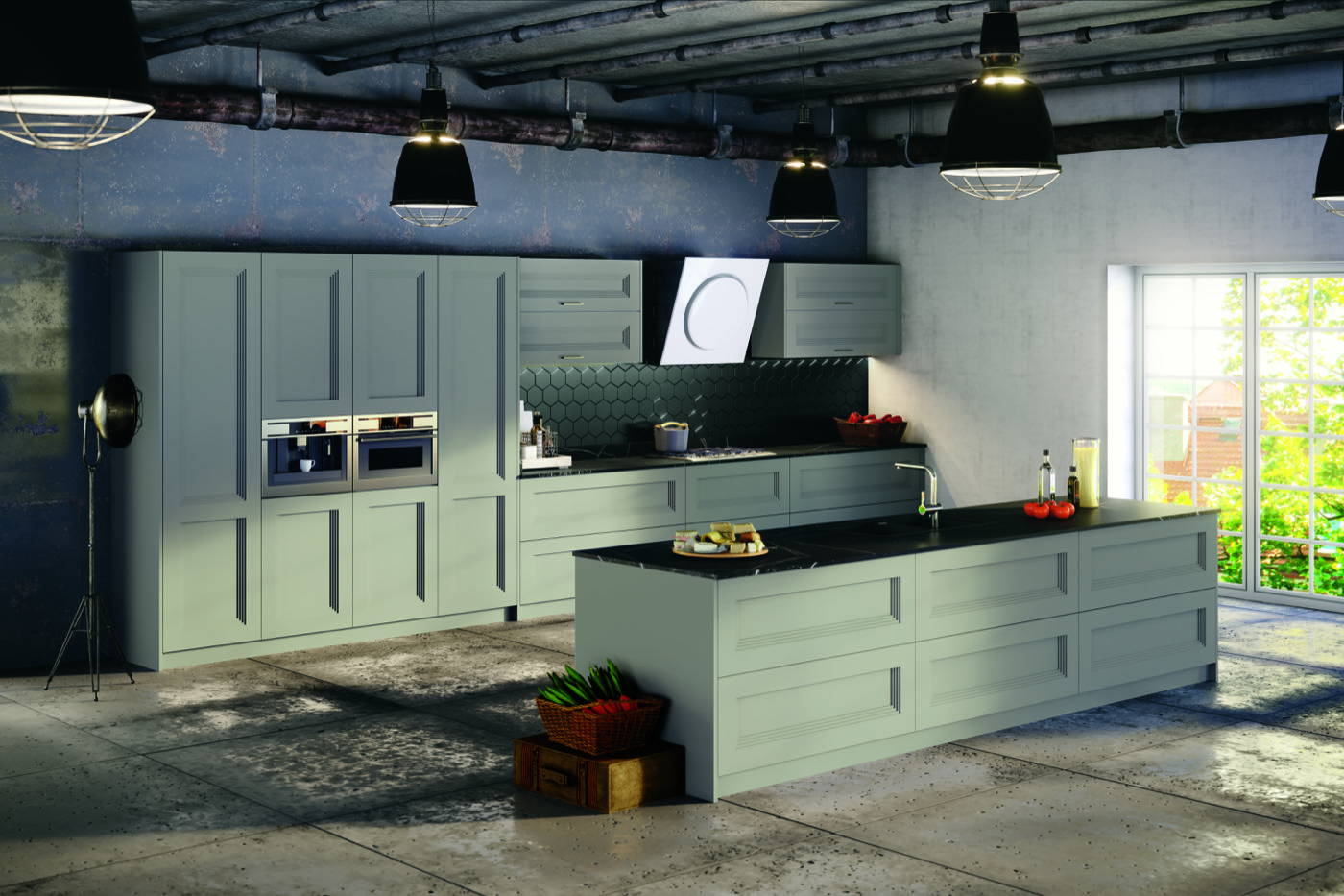 Cocina lacada en tono ayure mate con office